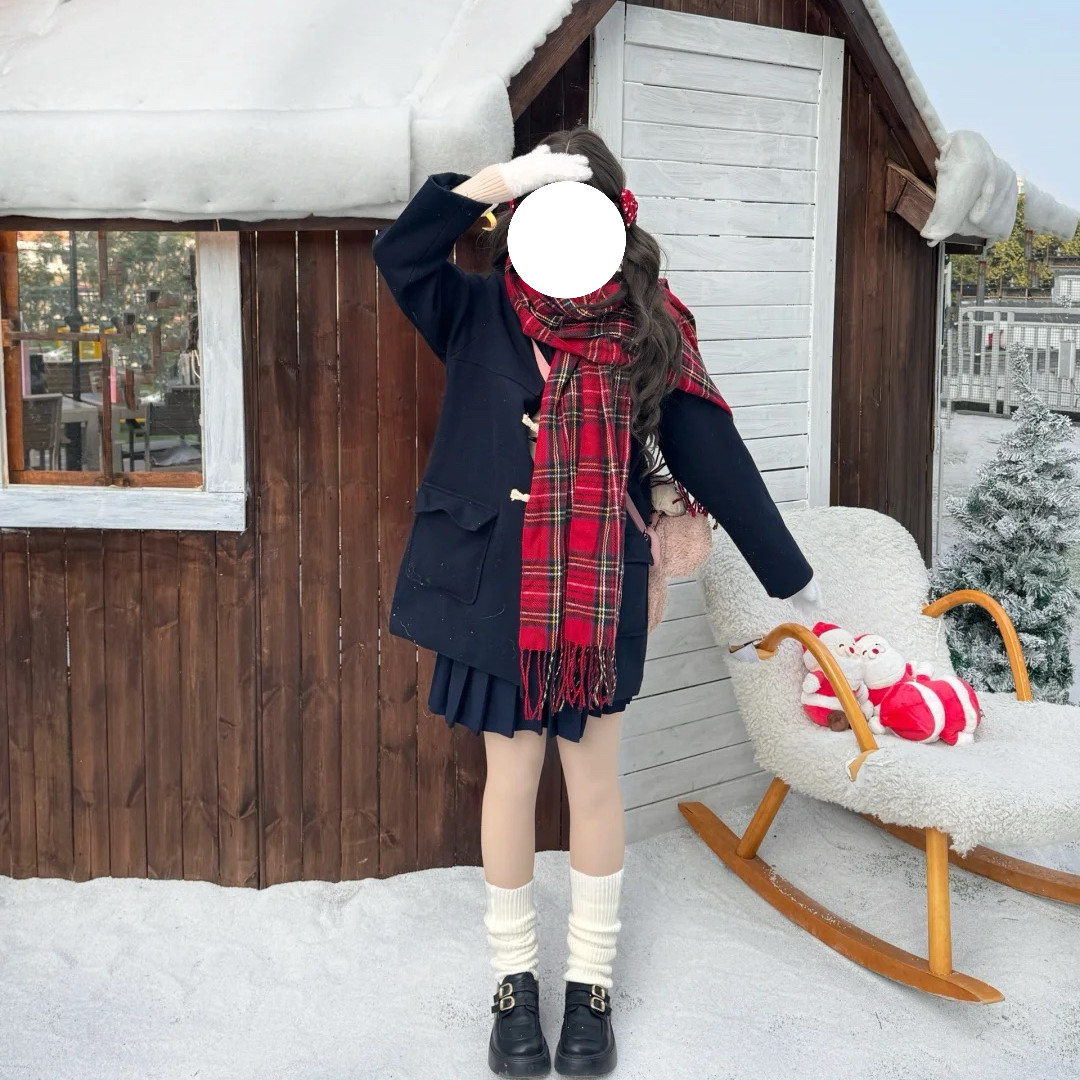 学院风日系JK制服牛角扣大衣女秋冬加厚小个子日系校供感毛呢大衣