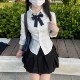 甜美清新JK制服收腰长袖 衬衫 叠穿校供感黑色百褶裙学院风日系套装