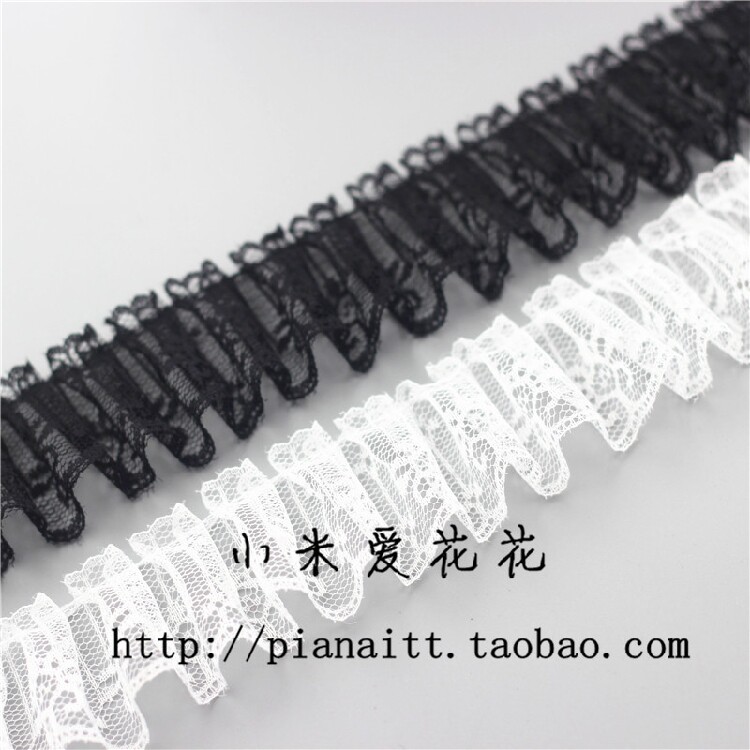 5厘米宽黑色白色裙摆袖口芭比娃娃衣服百搭褶子丝带蕾丝花边辅料