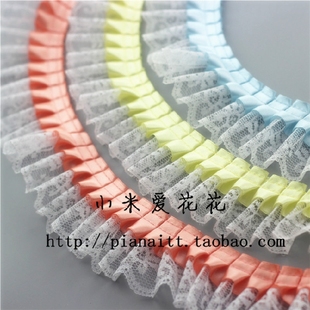 5厘米雙層滌綸緞帶蕾絲花邊紗帶絲帶百褶邊領(lǐng)邊服裝 裙擺輔料半米