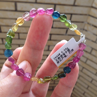 天然碧玺手链一图一物925银扣