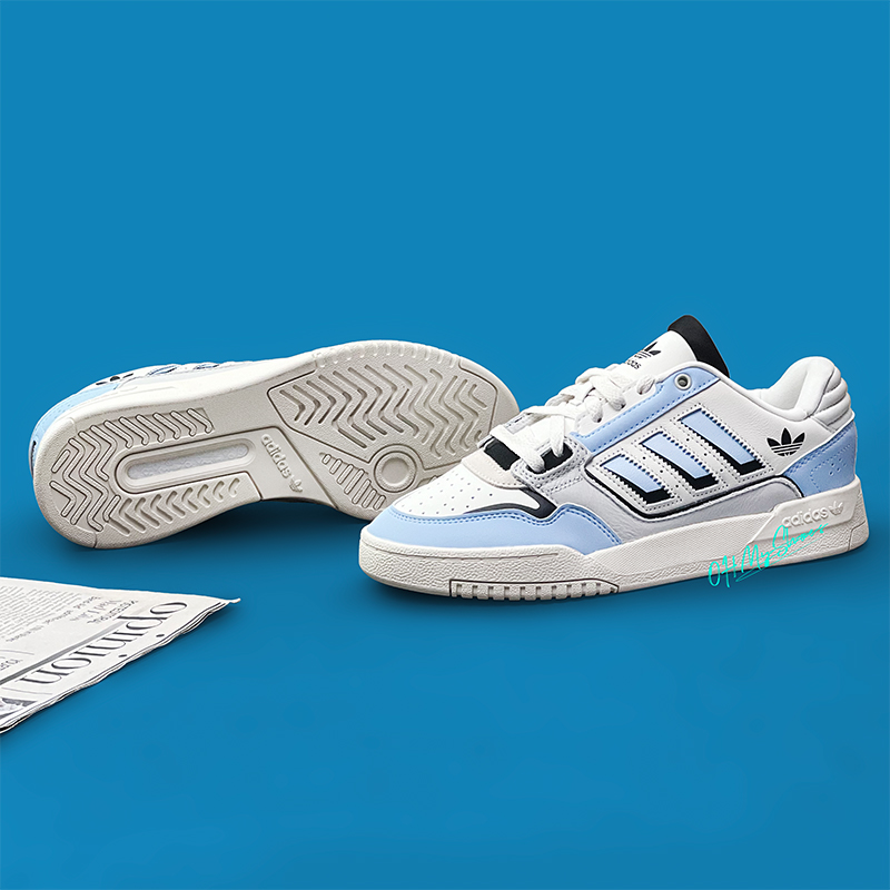 ADIDAS三叶草DROP STEP低帮男鞋 春秋白蓝复古潮流板鞋JI2073