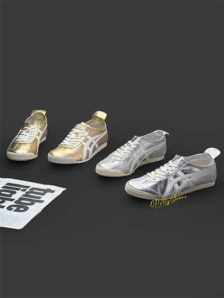 Onitsuka tiger鬼塚虎mexico 66男鞋女鞋全皮金银色休闲鞋THL7C2