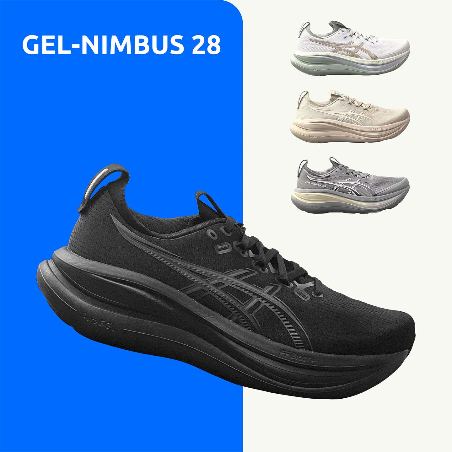 ASICS NIMBUS 28低帮男鞋 宽楦2E4E全黑轻量缓震透气跑鞋1011C127