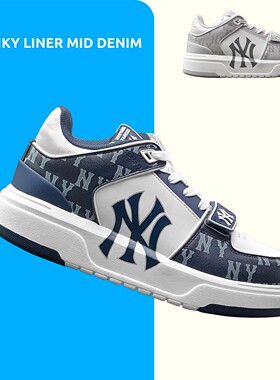 MLB CHUNKY LINER低帮男鞋女鞋厚底增高满印NY大LOGO魔术贴学长鞋