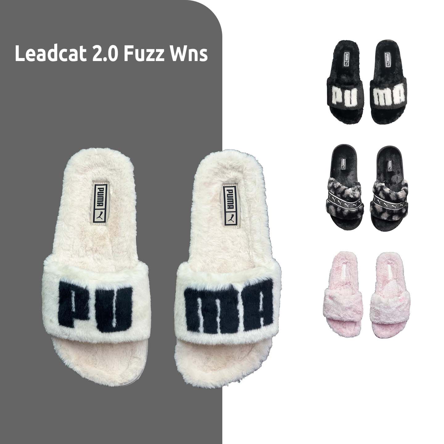 PUMA彪马黑白仿皮草男女秋冬毛绒轻便休闲一字拖鞋387313/390970