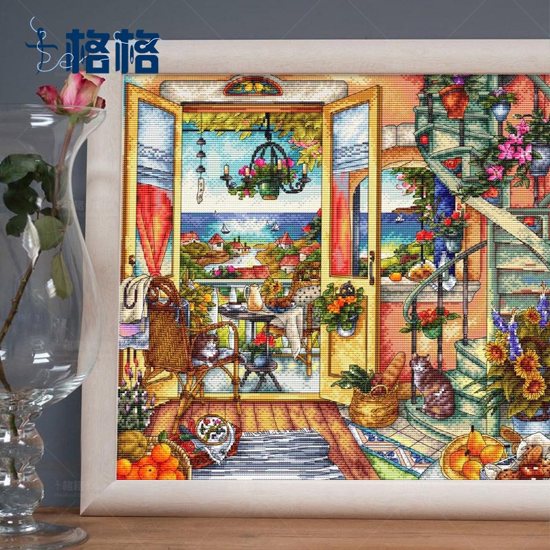 十格格十字绣DMC绣线套件2025新款 提供saga PDF五彩浪漫海景客厅