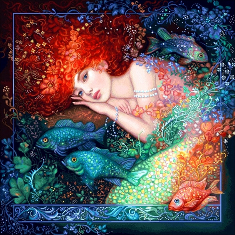 十格格十字绣法国dmc绣线套件2025新款客厅卧室 餐厅 美人鱼 小姐