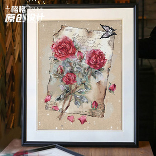 十格格十字绣DMC绣线25-5月半白的画 原创设计 炽烈的爱 玫瑰信笺