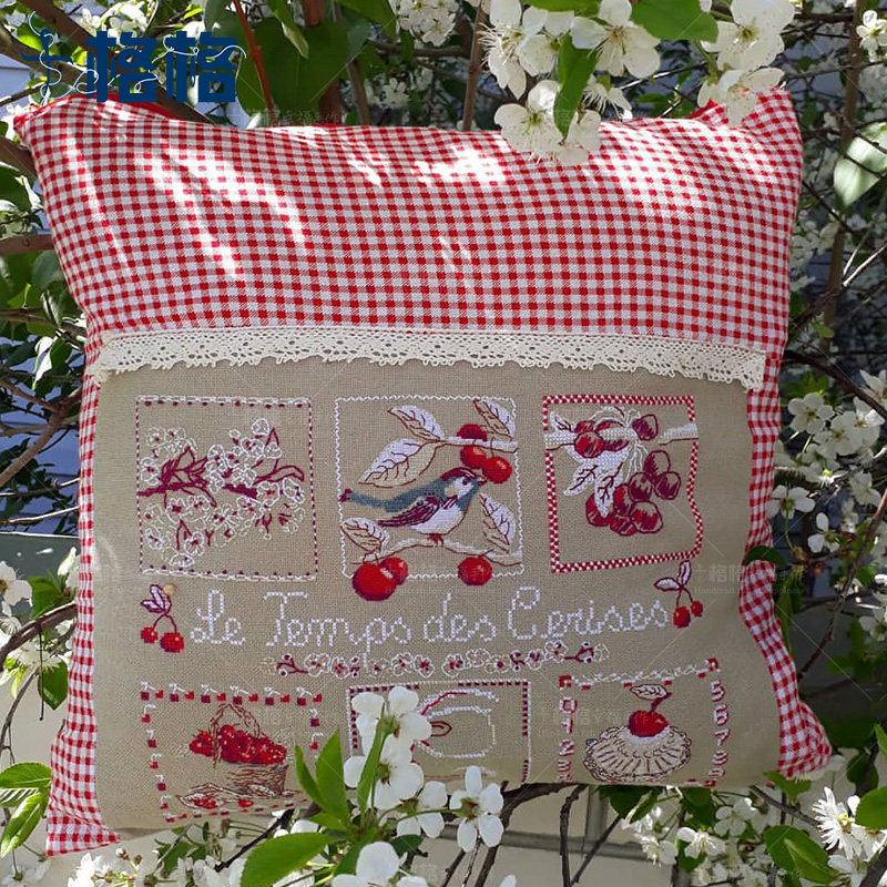 法国DMC十字绣套件客厅新品 三边拉链 复古雀喜枝头 抱枕挂画可选