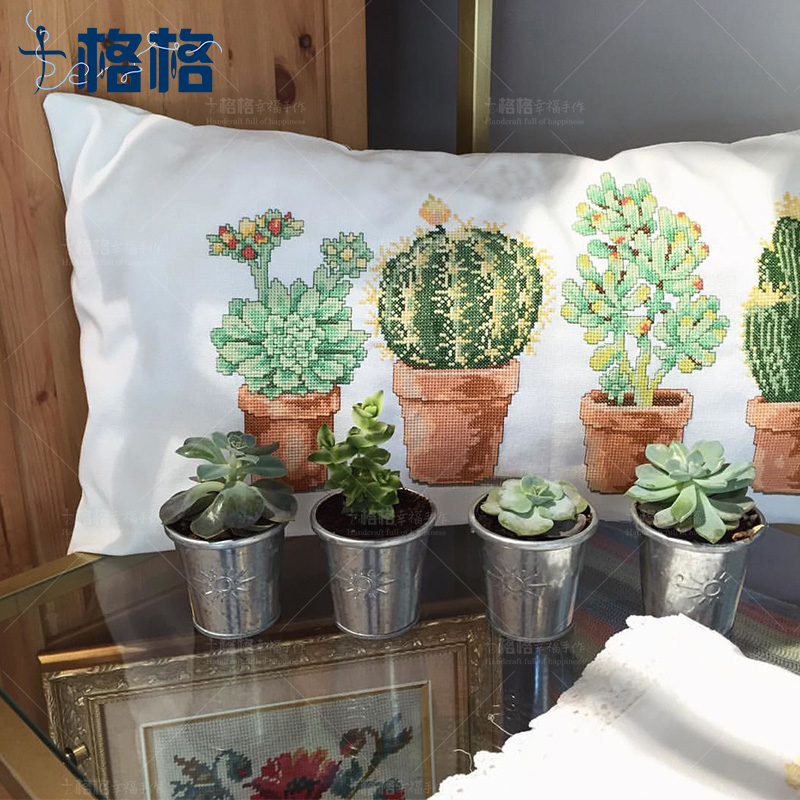 法国DMC十字绣套件 客厅 餐厅 新品沙发靠垫 印花 多肉仙人掌抱枕