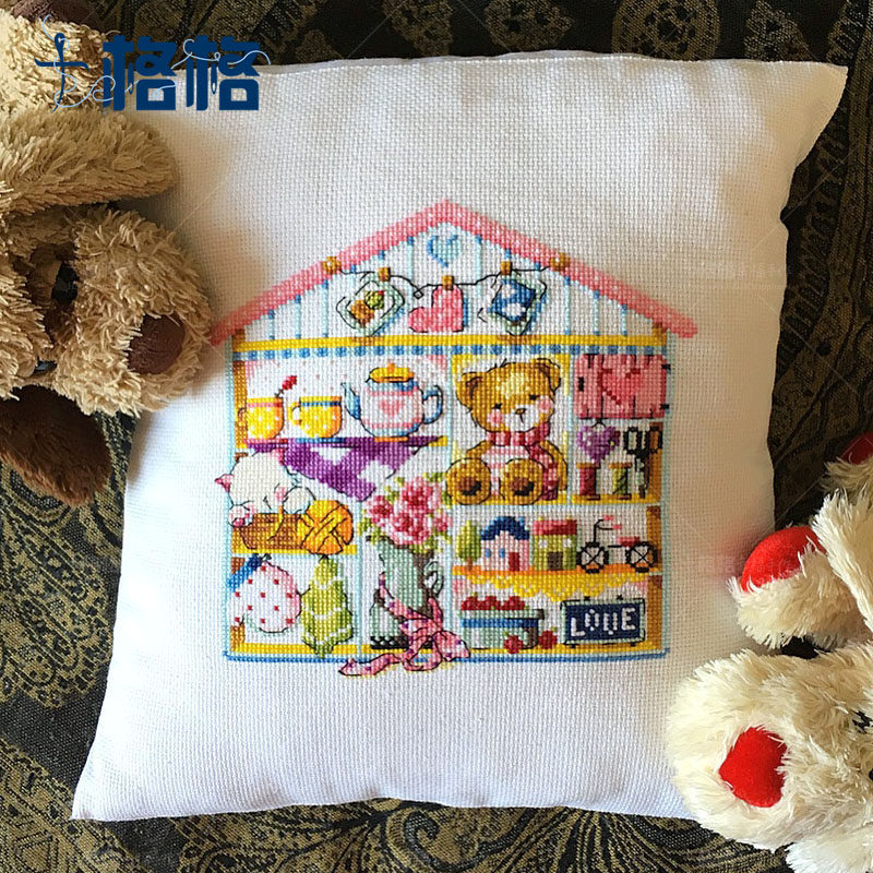十格格法国DMC十字绣套件 家居用品客厅沙发靠垫 熊熊储物柜 抱枕