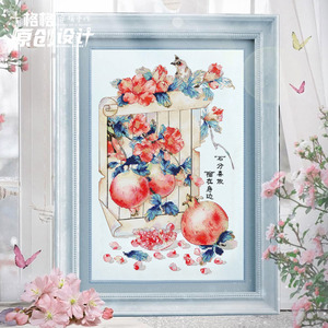 十字绣DMC8月李浅浅原创设计 水果寓意花窗系列 石分喜欢榴在身边