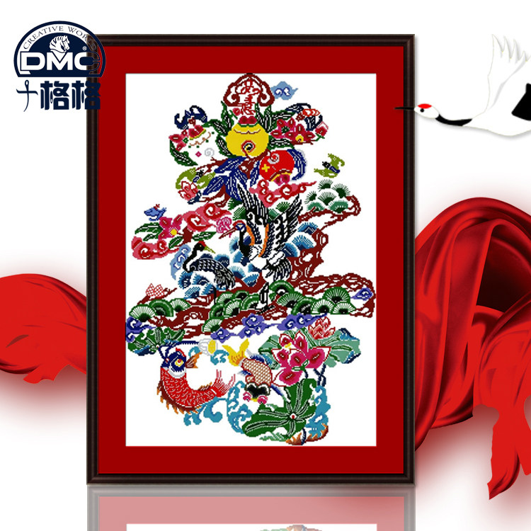 手工法国DMC十字绣专卖 精准印花 祝寿寿字寿星寿桃新款 寿比乾坤