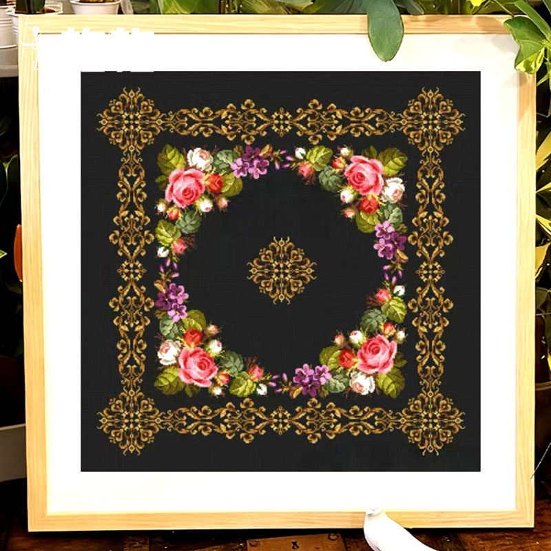 十格格十字绣DMC绣线套件2025新款 黑布花纹图案 墨底金蔓录