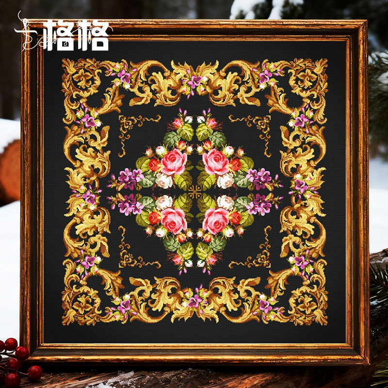 十格格十字绣DMC绣线套件2025新款 黑布花纹图案 花间岁禧