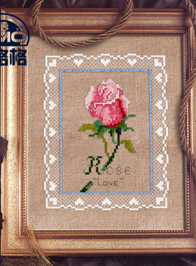 精准专卖十字绣玫瑰亚麻布印花