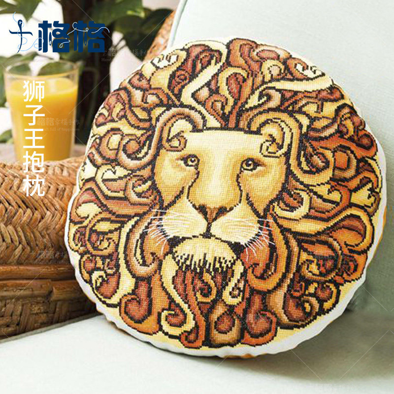 精准印花法国DMC十字绣套件 卡通 靠垫客厅 卧室 狮子王 圆形抱枕