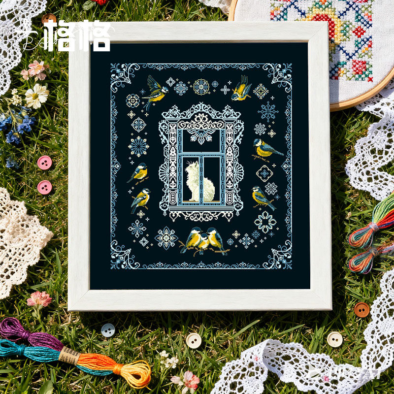 十格格十字绣DMC绣线套件2025新款欧法绣艺系列 肥啾猫咪 黑布