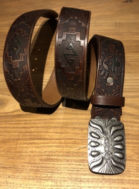 Double 美式复古纳瓦霍腰带抽象图案 印第安人意大利36mm宽