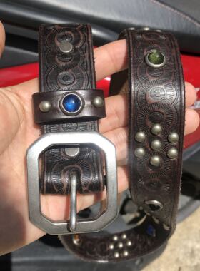 复古机车皮带经典款打钉腰带32mm皮宽意大利皮料美式复古窄款