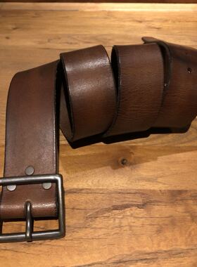 复古机车做旧皮带皮宽43mm简约款真皮腰带美式复古 咔叽 进口纯铜