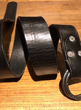 复古机车双环皮带黑色素面意大利牛皮美式复古咔叽 宽度36mm休闲