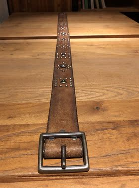 复古机车打钉皮带经典款意大利皮 43mm宽度反毛日字针扣打钉做旧