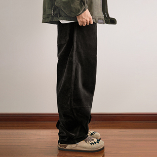 长裤 vintage复古灯芯绒直筒裤 秋冬潮流港风痞帅弯刀宽松休闲工装