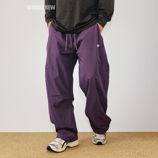 日系春夏户外速干拉链透气层宽松直筒男女抽绳机能垂感阔腿休闲裤