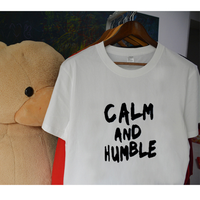 夏季新款男女纯棉T恤 calm and humble平静而谦逊白色短袖打底衫