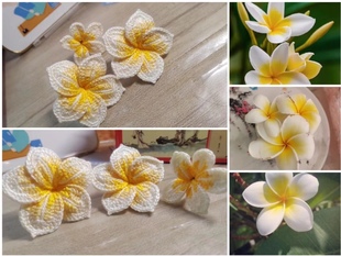 鸡蛋花 手钩胸花 原创花朵胸针 胸花成品
