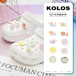 洞洞鞋鞋花配饰可爱卡通腊肠小狗鞋扣纽扣适配crocs装饰扣diy配件
