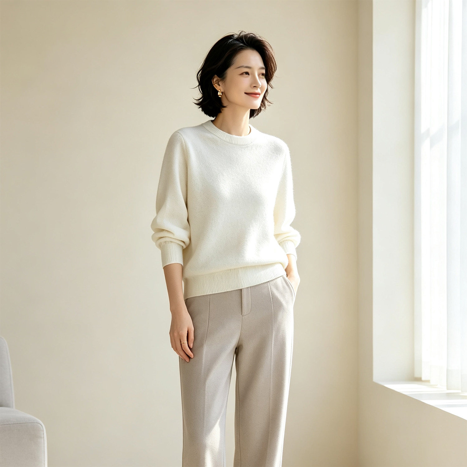 100%山羊绒衫基础款女圆领毛衣