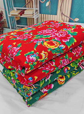 东北大花布凤凰牡丹老式包边被子棉被褥面结婚用传统手工棉花喜被