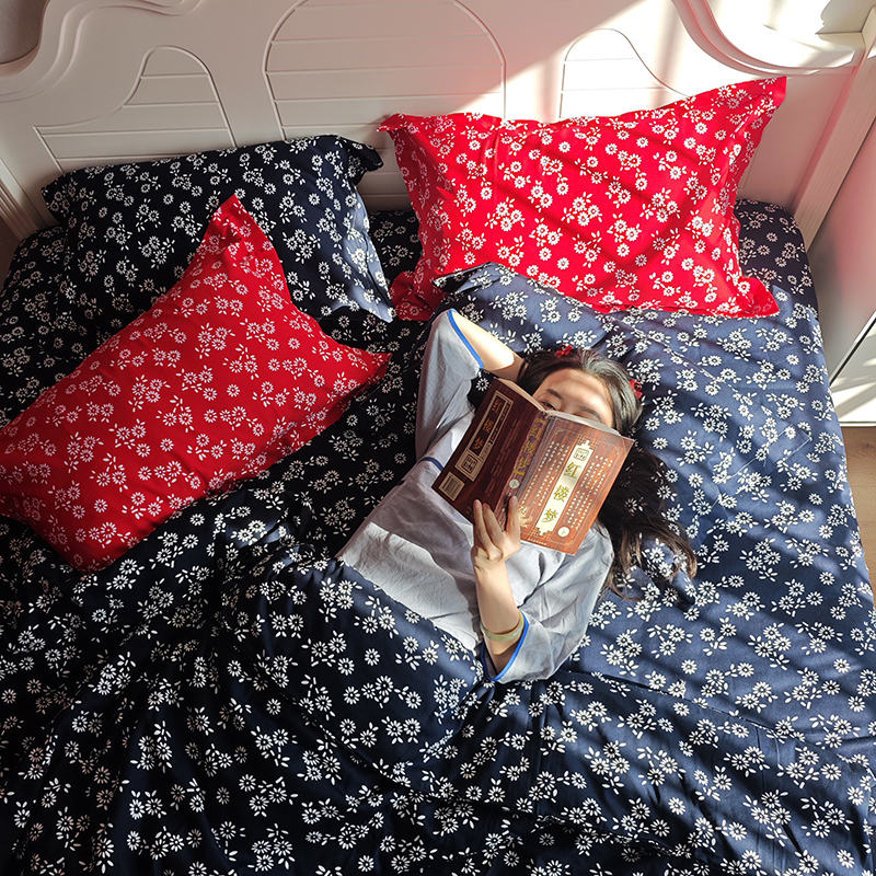 纯棉复古青花瓷四件套全棉怀旧蓝花布被套老式床单枕套床上用品