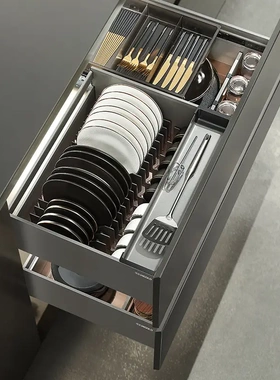 正品悍高拉篮希勒4.0碗碟篮锅具拉篮双层太空铝抽屉式碟篮抽中抽