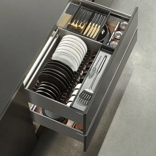 正品悍高拉篮希勒4.0碗碟篮锅具拉篮双层太空铝抽屉式碟篮抽中抽