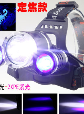 高亮3led头灯夜钓专用紫光照蝎子
