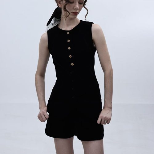 LOG E 32早秋25ss新款丝绒马甲中长款排扣设计复古背心