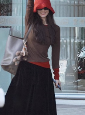 现货顺丰 倪妮同款25FW LOG E 32羊毛舞曲不对称设计假两件打底衫