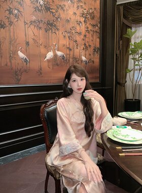 果果家 新中式时尚套装女秋季新款刺绣提花外套+开叉半身裙两件套