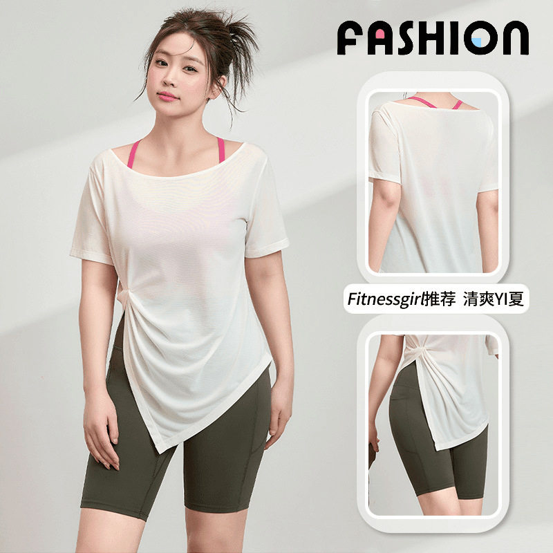 运动罩衫女夏季速干上衣t恤胖mm大码瑜伽服健身服短袖运动服套装