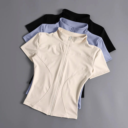 2026夏季新款裸感短袖T拉链健身衣女骑行服户外运动瑜伽训练上衣