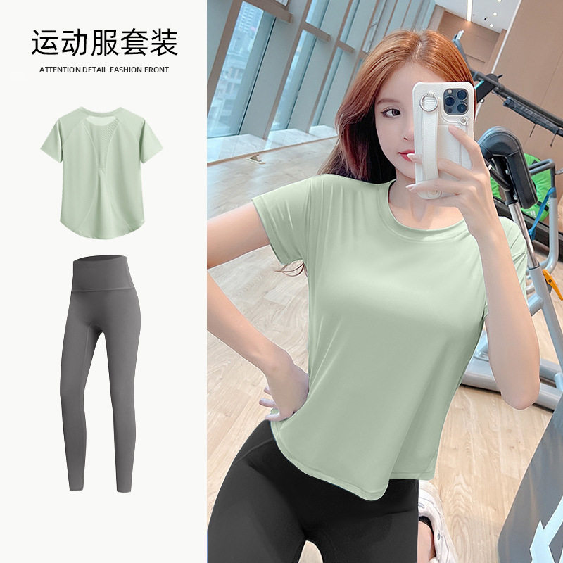 健身运动套装女新款宽松显瘦瑜伽服短袖t恤速干透气网球服春季