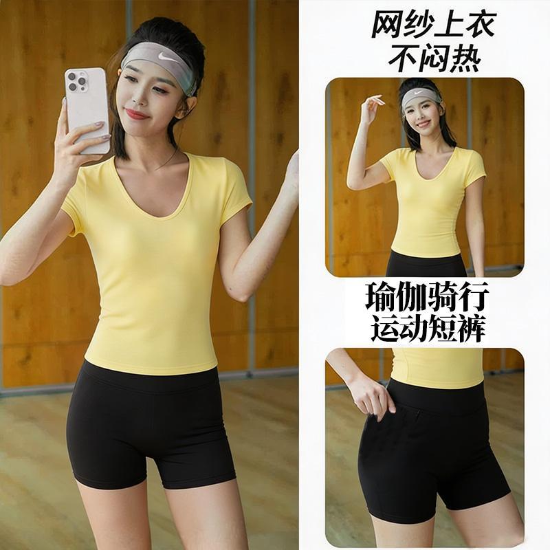 新款健身服套装女夏季户外休闲羽毛球跑步运动速干上衣显瘦瑜伽服