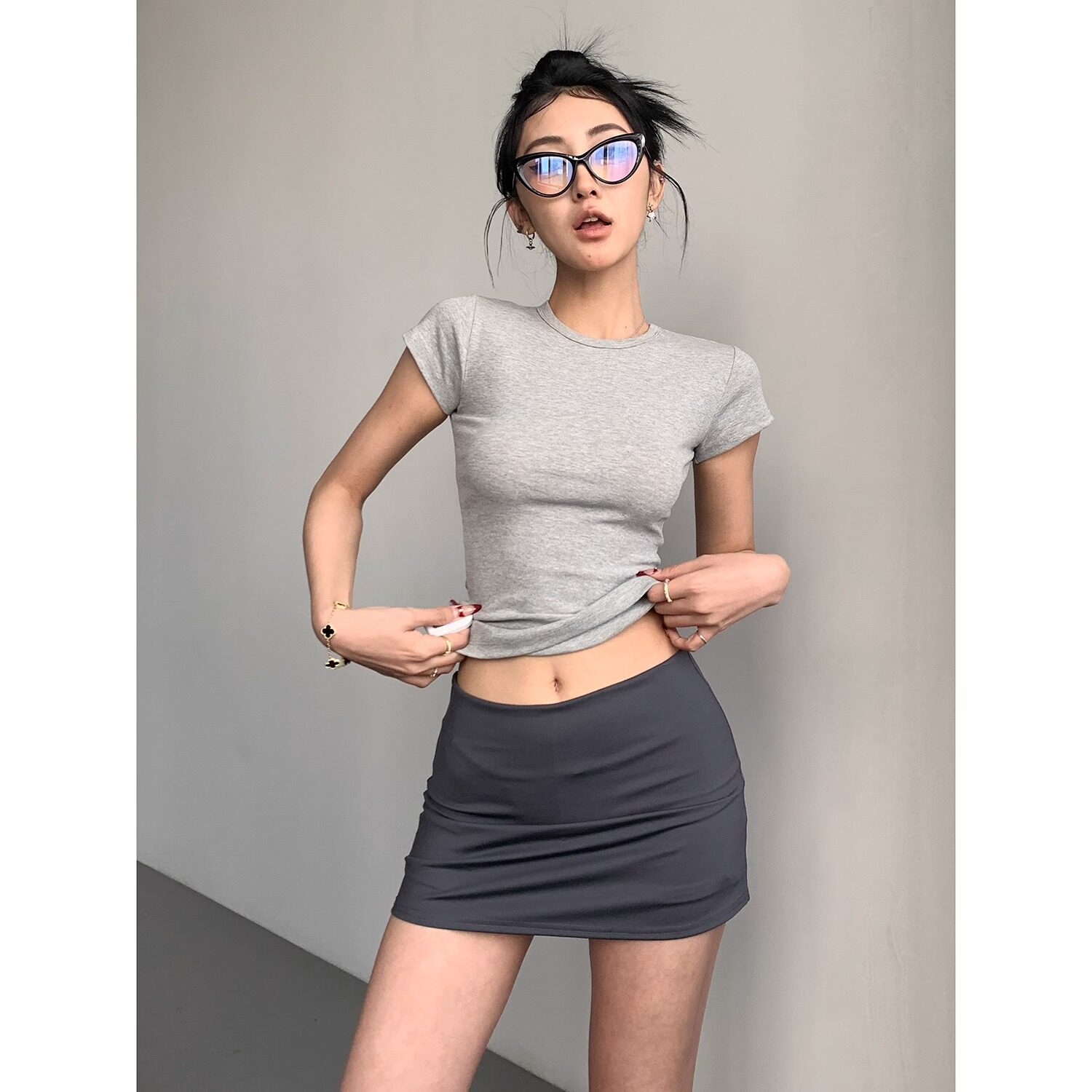 瑜伽短裙女夏季薄款假两件防走光遮肉显瘦弹力百搭运动健身包臀裙