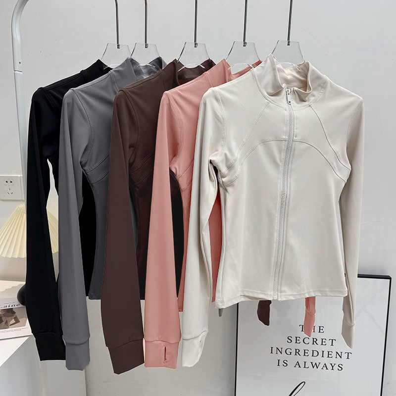 薄绒跑步训练健身服外套春季款立领瑜伽服女拉毛紧身显瘦运动上衣