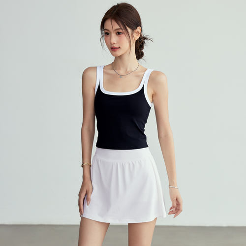 瑜伽服套装女夏季户外跑步健身防震带胸垫运动背心普拉提训练短裙