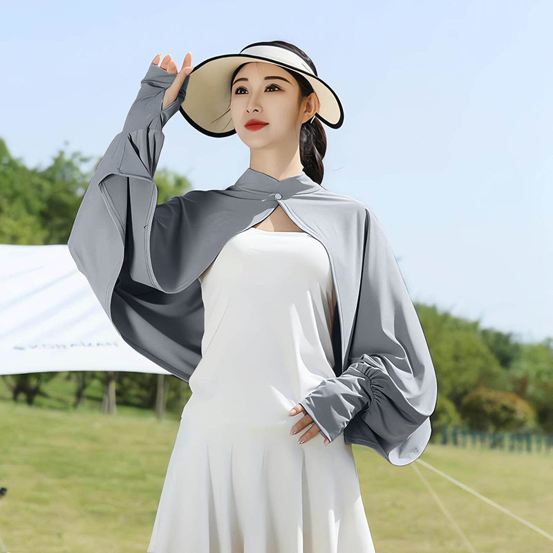 冰丝防晒衣女斗篷款夏季外穿骑车遮阳披肩款透气宽松长袖外套开衫